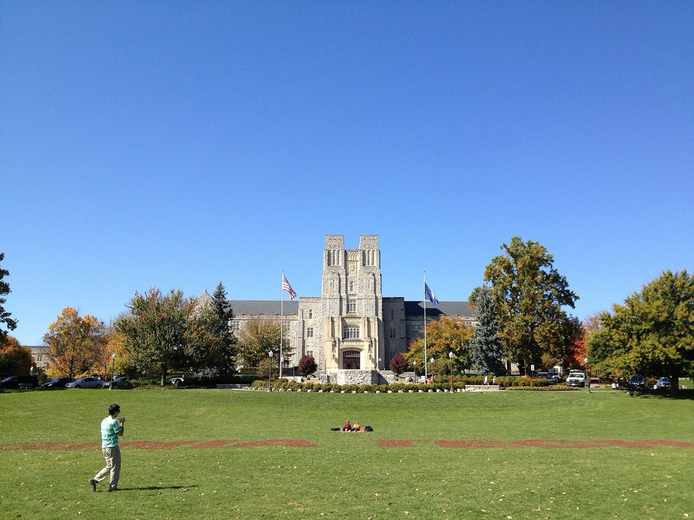 Burruss Hall seen from the Drillfield at Virginia Tech